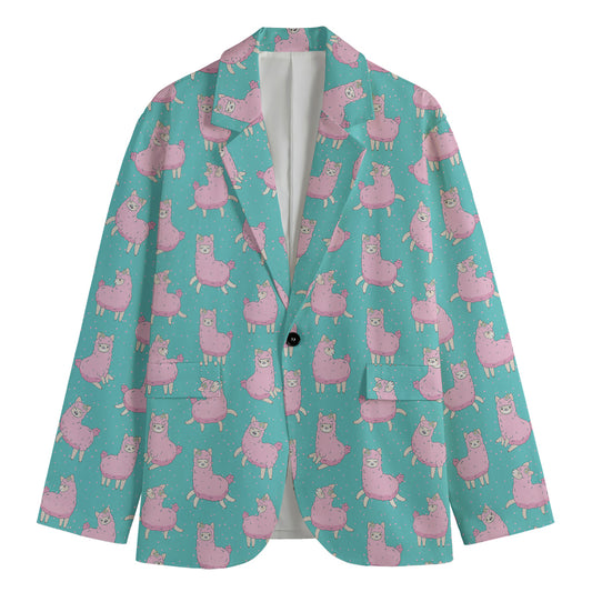Cute Pink Llama Pattern Print Men's Blazer