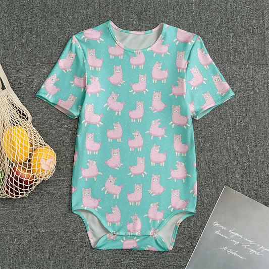 Cute Pink Llama Pattern Print Men's Bodysuit