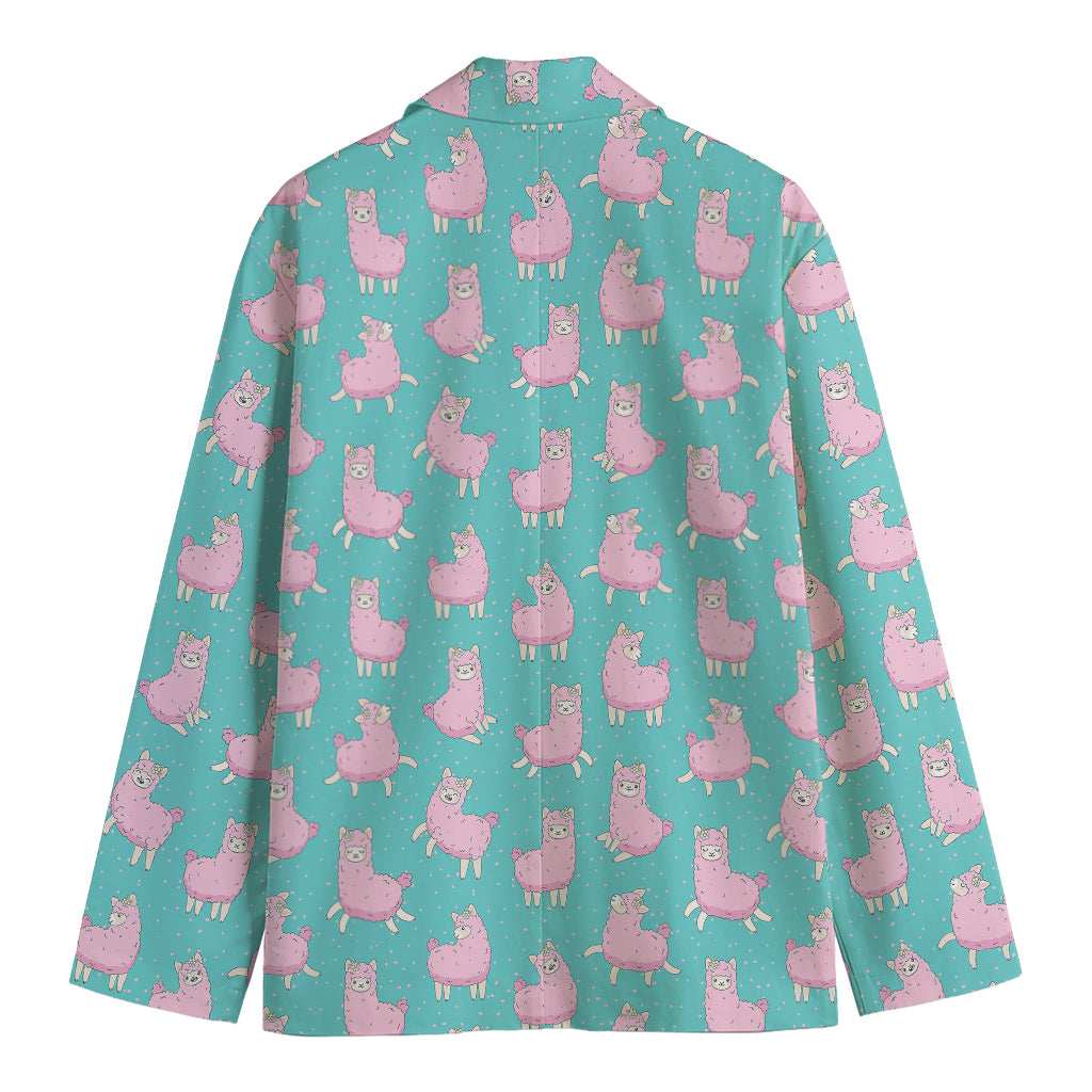 Cute Pink Llama Pattern Print Men's Cotton Blazer