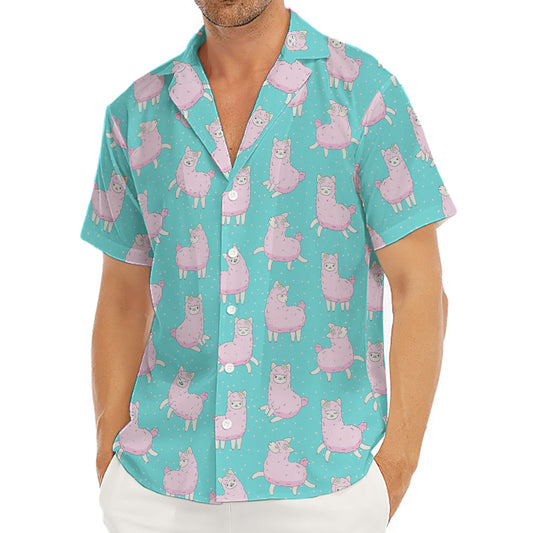 Cute Pink Llama Pattern Print Men's Deep V-Neck Shirt