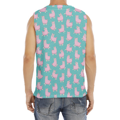 Cute Pink Llama Pattern Print Men's Fitness Tank Top