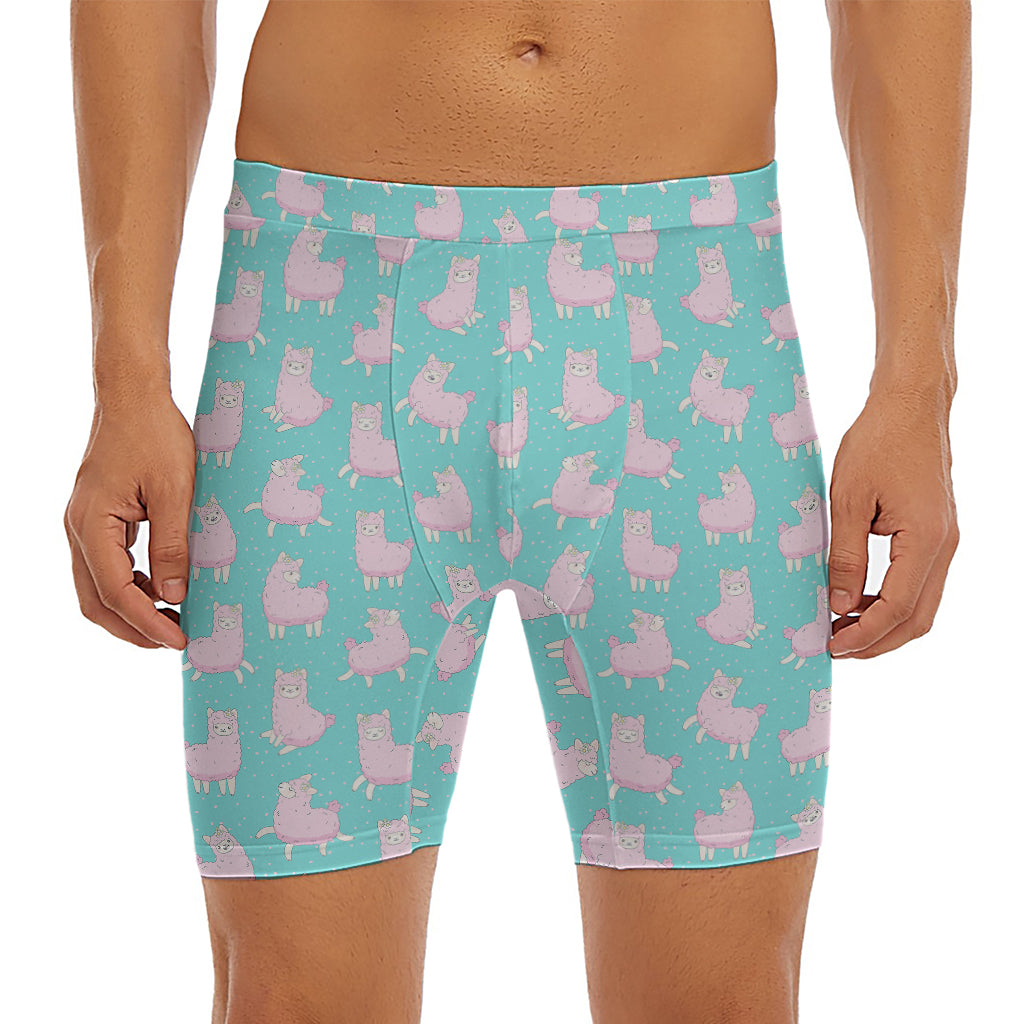 Cute Pink Llama Pattern Print Men's Long Boxer Briefs