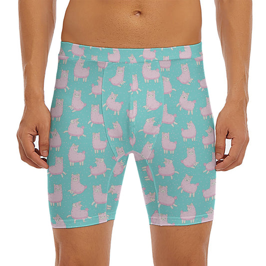 Cute Pink Llama Pattern Print Men's Long Boxer Briefs