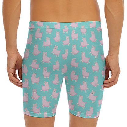 Cute Pink Llama Pattern Print Men's Long Boxer Briefs