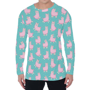 Cute Pink Llama Pattern Print Men's Long Sleeve T-Shirt