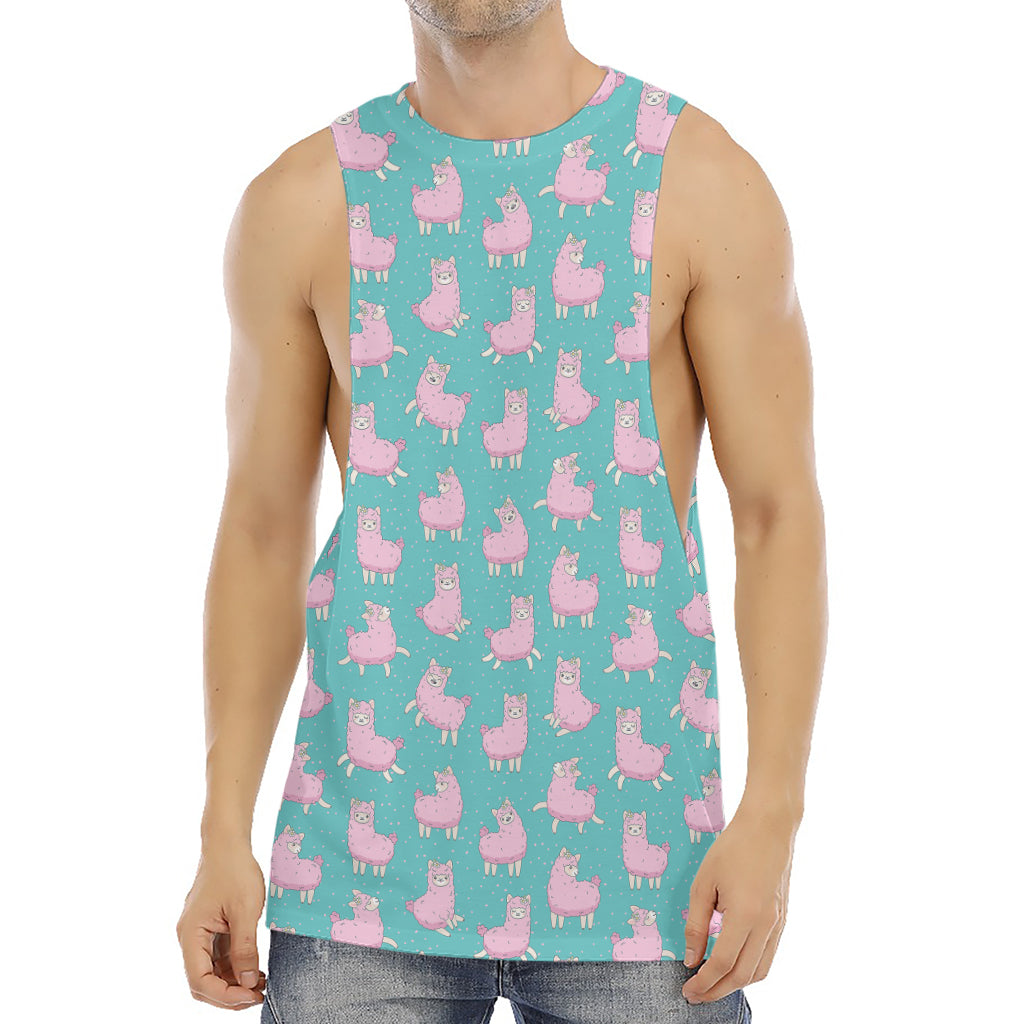 Cute Pink Llama Pattern Print Men's Muscle Tank Top