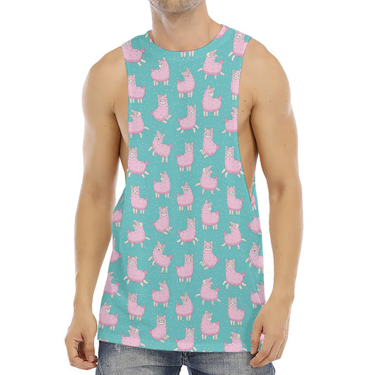 Cute Pink Llama Pattern Print Men's Muscle Tank Top