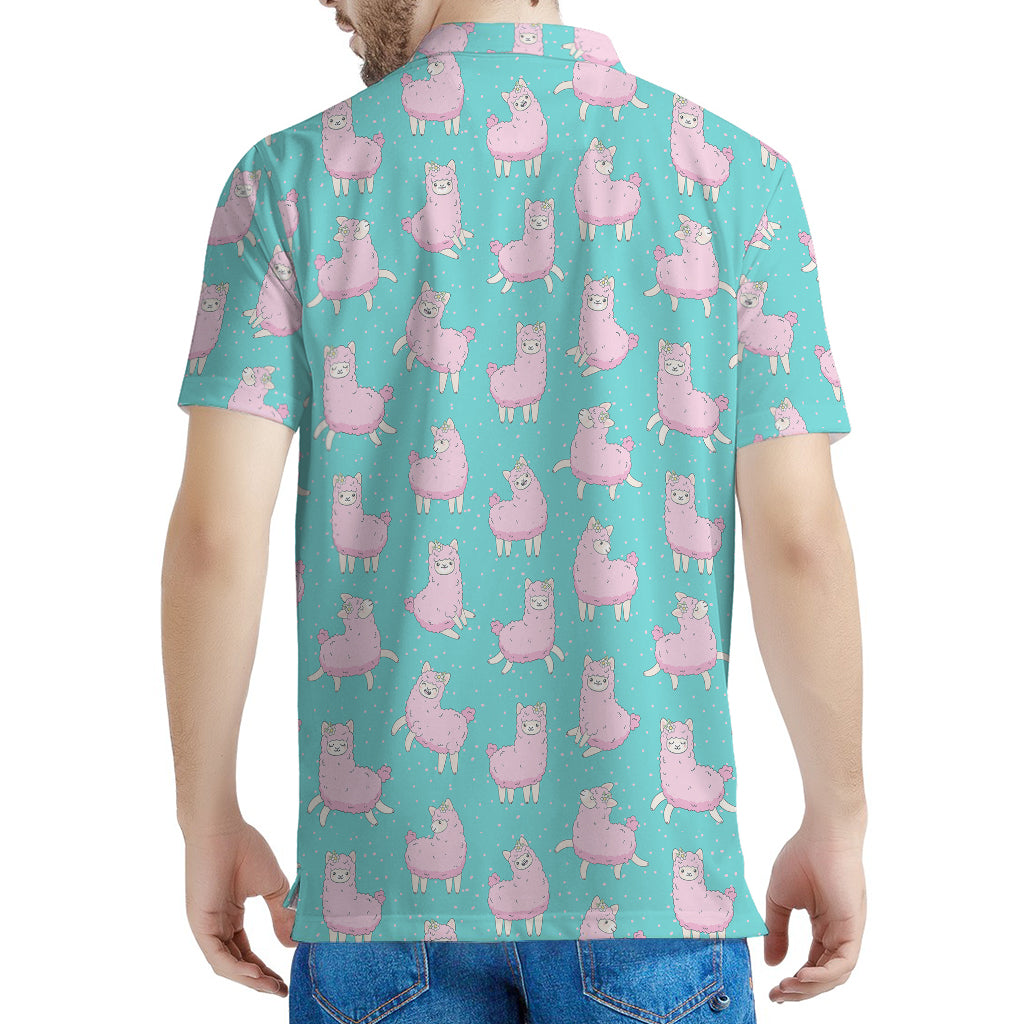 Cute Pink Llama Pattern Print Men's Polo Shirt