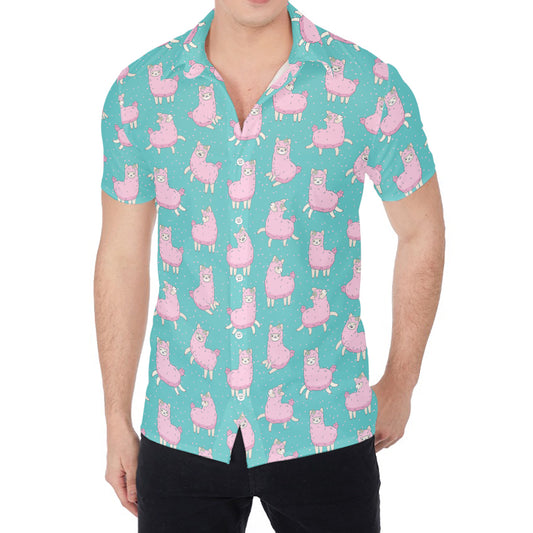 Cute Pink Llama Pattern Print Men's Shirt