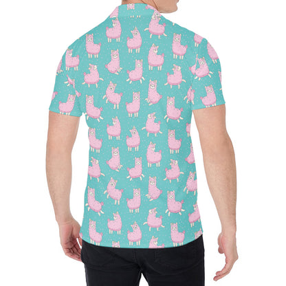 Cute Pink Llama Pattern Print Men's Shirt
