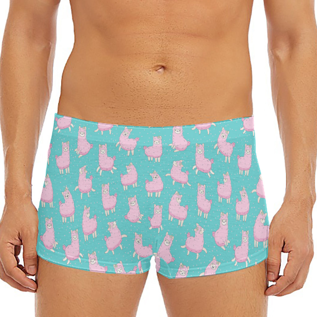 Cute Pink Llama Pattern Print Men's Short Boxer Briefs