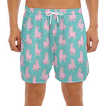 Cute Pink Llama Pattern Print Men's Split Running Shorts
