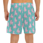 Cute Pink Llama Pattern Print Men's Split Running Shorts