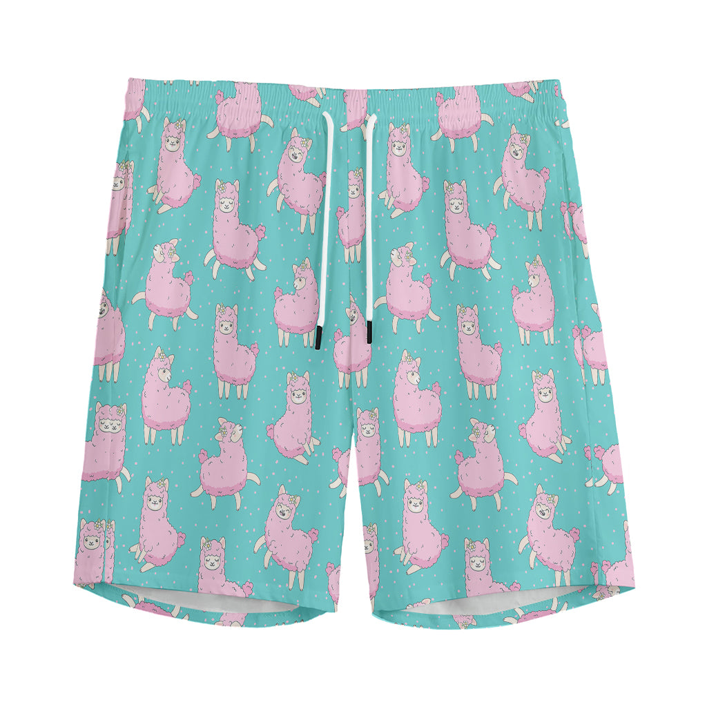 Cute Pink Llama Pattern Print Men's Sports Shorts