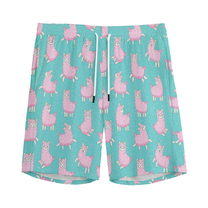 Cute Pink Llama Pattern Print Men's Sports Shorts