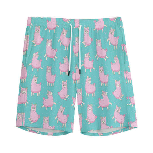 Cute Pink Llama Pattern Print Men's Sports Shorts
