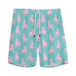 Cute Pink Llama Pattern Print Men's Sports Shorts