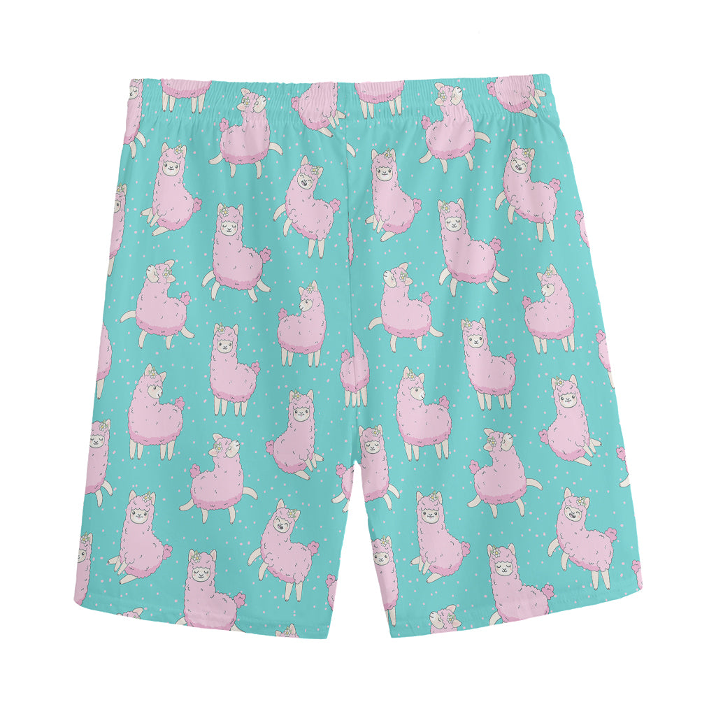 Cute Pink Llama Pattern Print Men's Sports Shorts