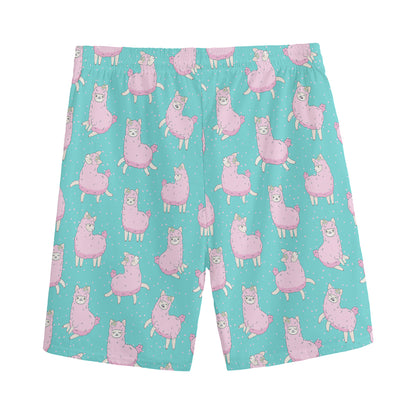 Cute Pink Llama Pattern Print Men's Sports Shorts
