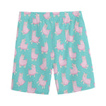 Cute Pink Llama Pattern Print Men's Sports Shorts