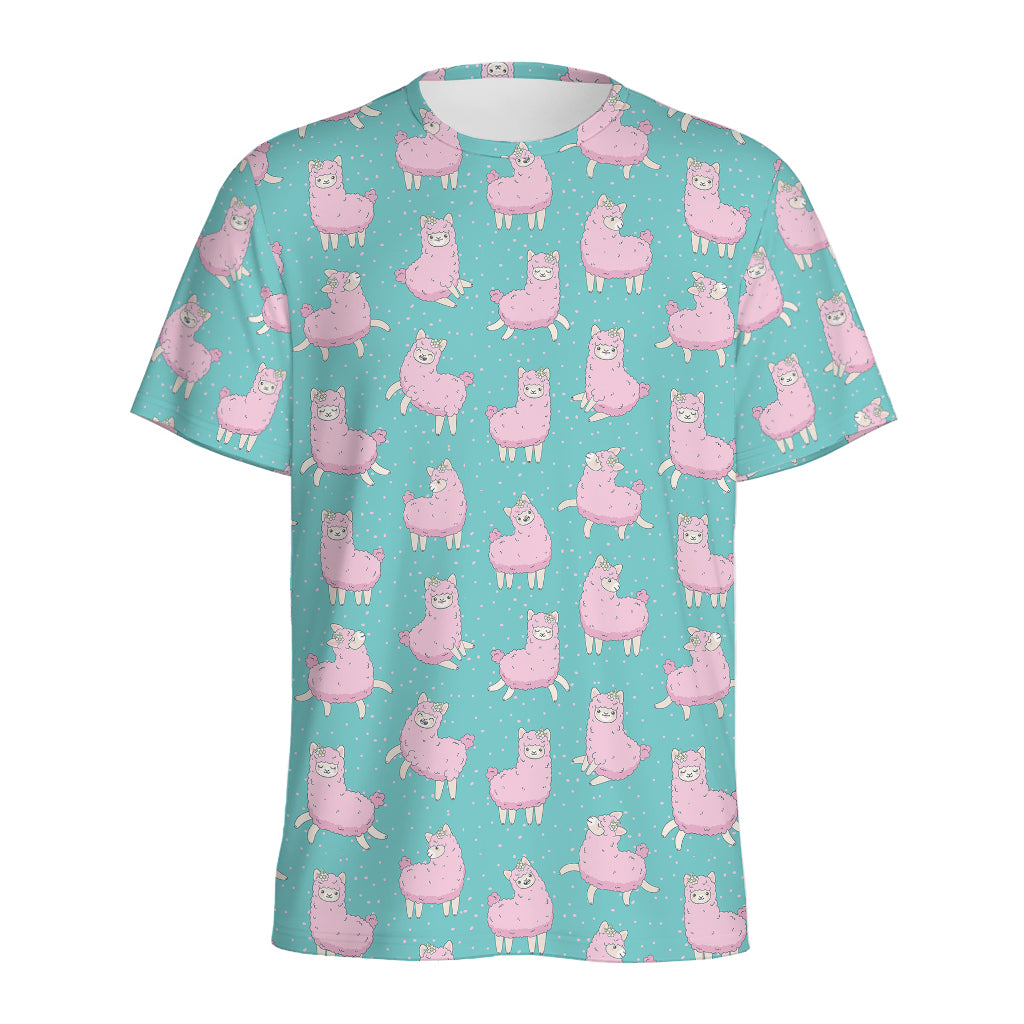 Cute Pink Llama Pattern Print Men's Sports T-Shirt