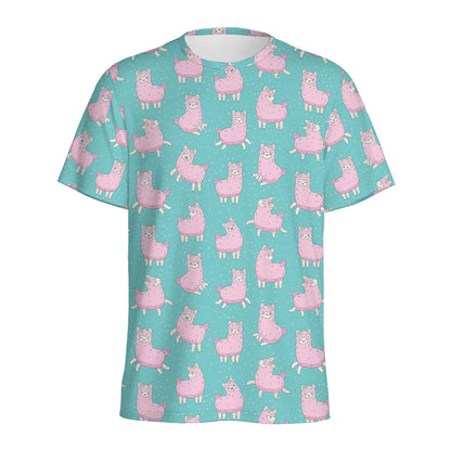 Cute Pink Llama Pattern Print Men's Sports T-Shirt