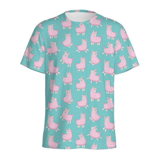 Cute Pink Llama Pattern Print Men's Sports T-Shirt