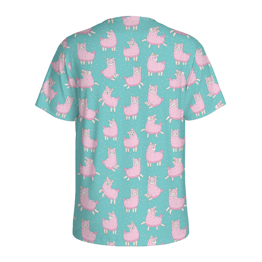 Cute Pink Llama Pattern Print Men's Sports T-Shirt