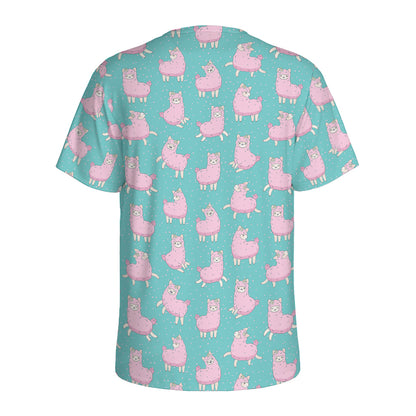 Cute Pink Llama Pattern Print Men's Sports T-Shirt
