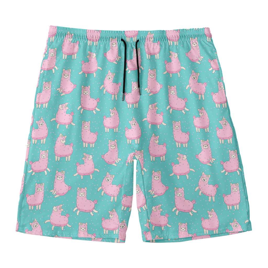 Cute Pink Llama Pattern Print Men's Swim Trunks