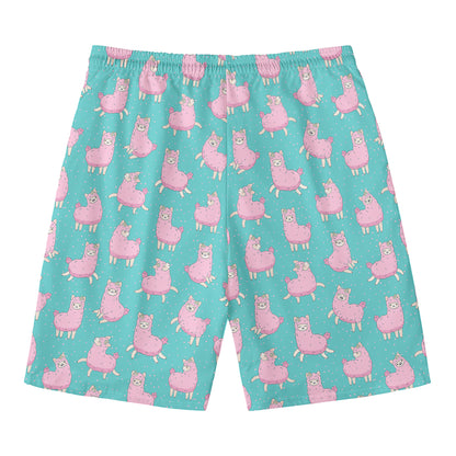 Cute Pink Llama Pattern Print Men's Swim Trunks