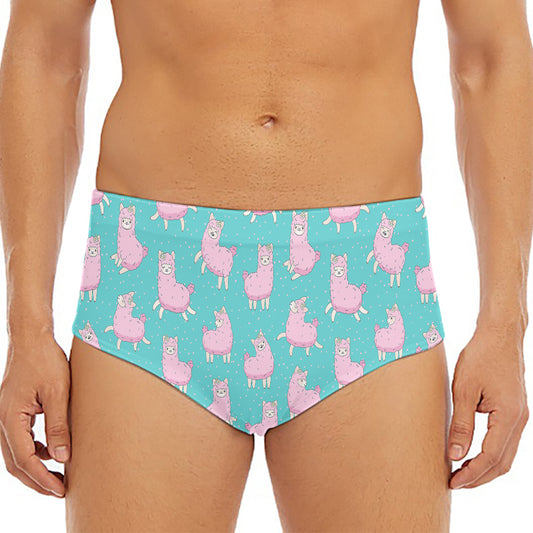 Cute Pink Llama Pattern Print Men's Triangle Swim Briefs