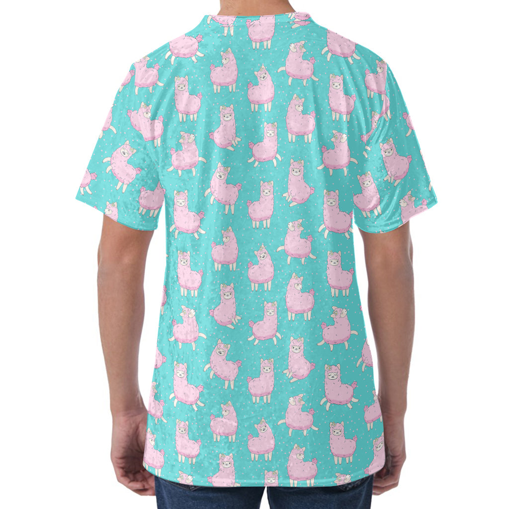 Cute Pink Llama Pattern Print Men's Velvet T-Shirt
