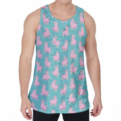 Cute Pink Llama Pattern Print Men's Velvet Tank Top