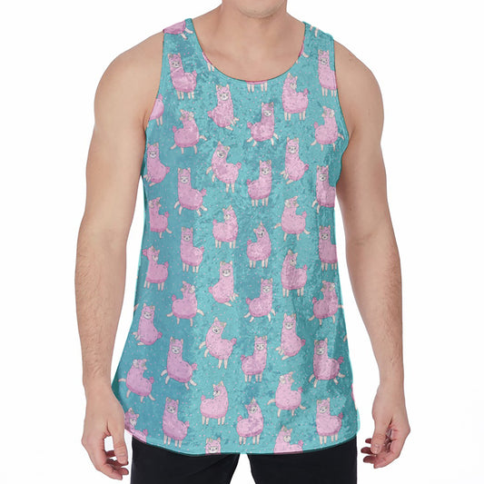 Cute Pink Llama Pattern Print Men's Velvet Tank Top