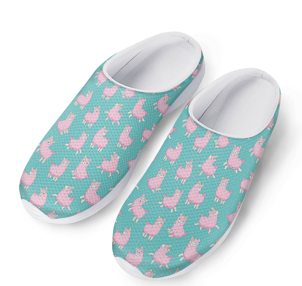 Cute Pink Llama Pattern Print Mesh Casual Shoes