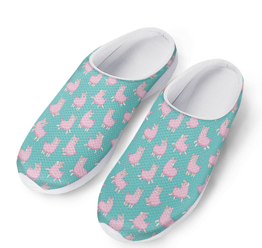 Cute Pink Llama Pattern Print Mesh Casual Shoes