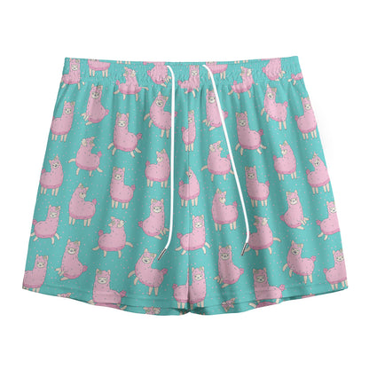 Cute Pink Llama Pattern Print Mesh Shorts