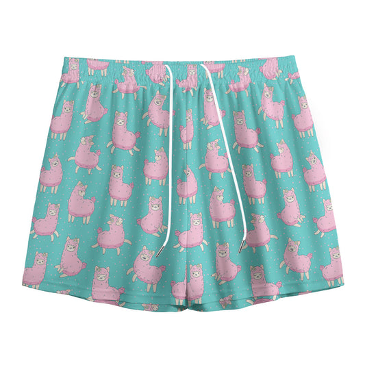 Cute Pink Llama Pattern Print Mesh Shorts