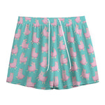 Cute Pink Llama Pattern Print Mesh Shorts