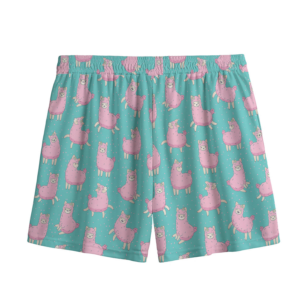 Cute Pink Llama Pattern Print Mesh Shorts