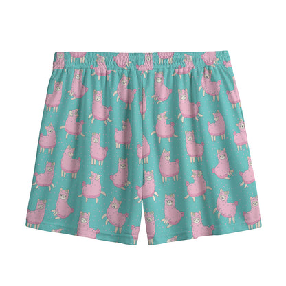 Cute Pink Llama Pattern Print Mesh Shorts