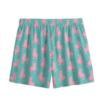 Cute Pink Llama Pattern Print Mesh Shorts