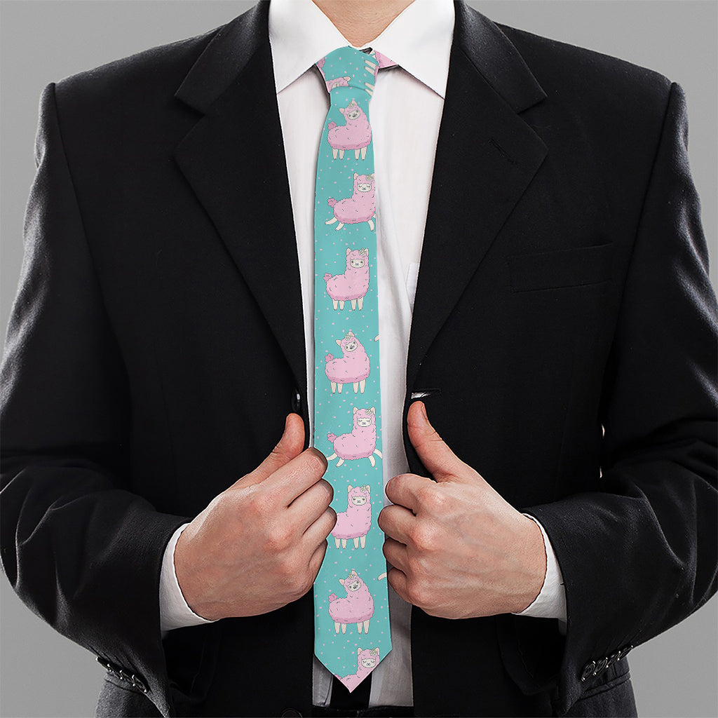 Cute Pink Llama Pattern Print Necktie