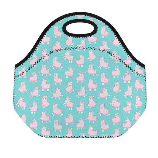 Cute Pink Llama Pattern Print Neoprene Lunch Bag