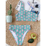 Cute Pink Llama Pattern Print One Shoulder Bikini Top