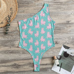 Cute Pink Llama Pattern Print One Shoulder Bodysuit