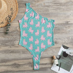 Cute Pink Llama Pattern Print One Shoulder Bodysuit