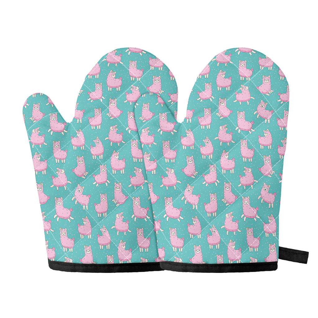 Cute Pink Llama Pattern Print Oven Mitts