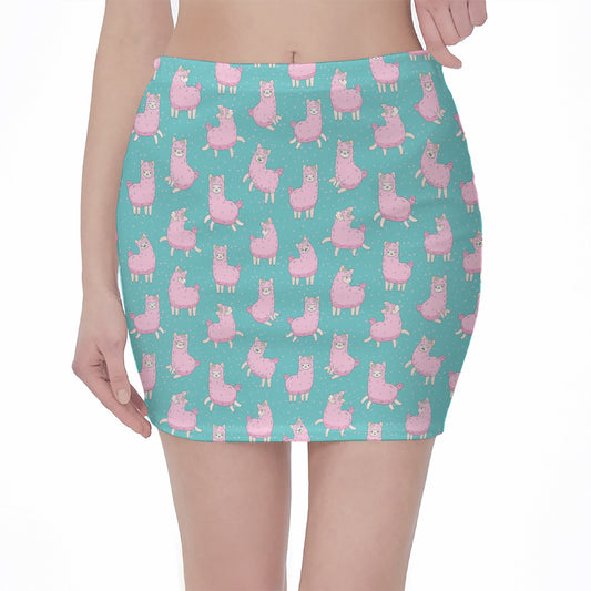 Cute Pink Llama Pattern Print Pencil Mini Skirt